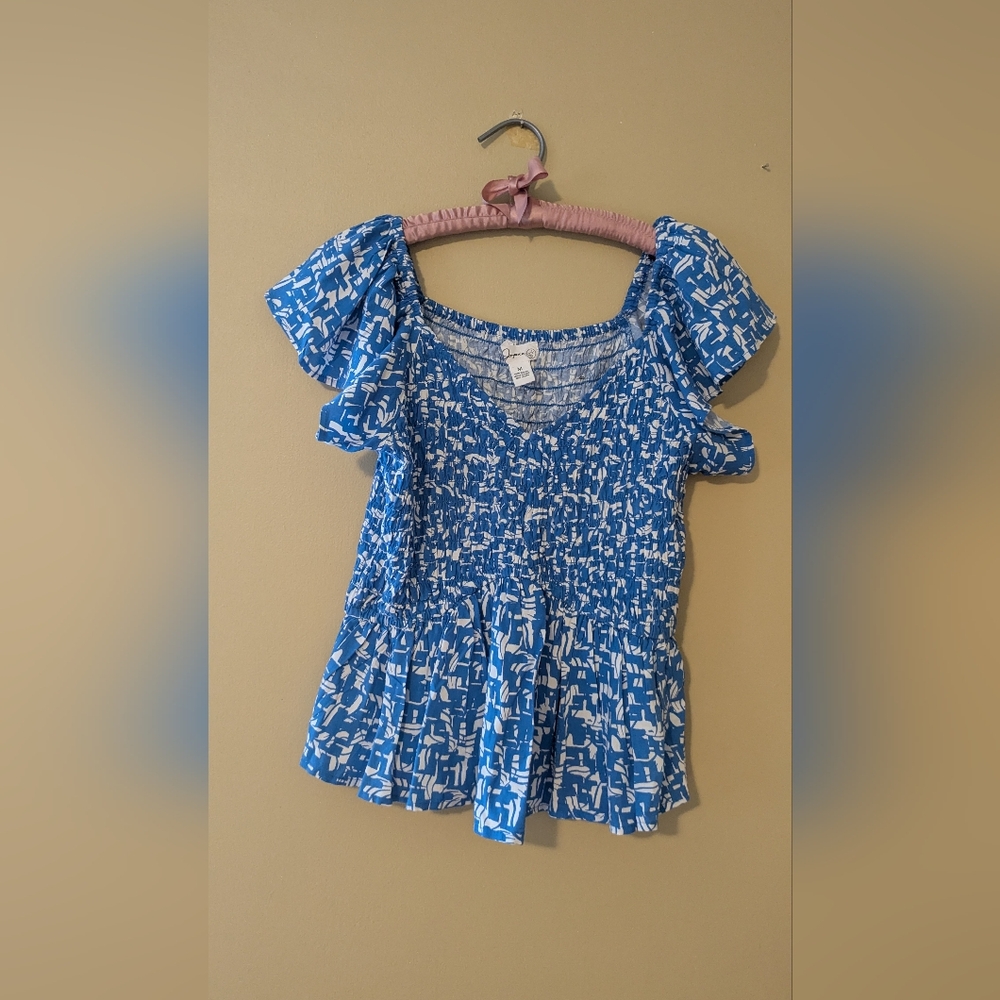 Blue and White Women's Top